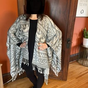 Black and grey pattern shoulder wrap/fabric with tassels